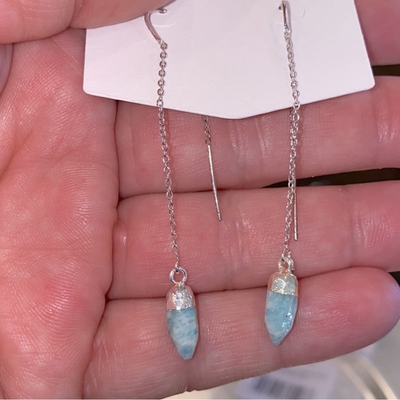 Semi-Precious Stone Sterling Threader Earrings - Picture 7 of 11